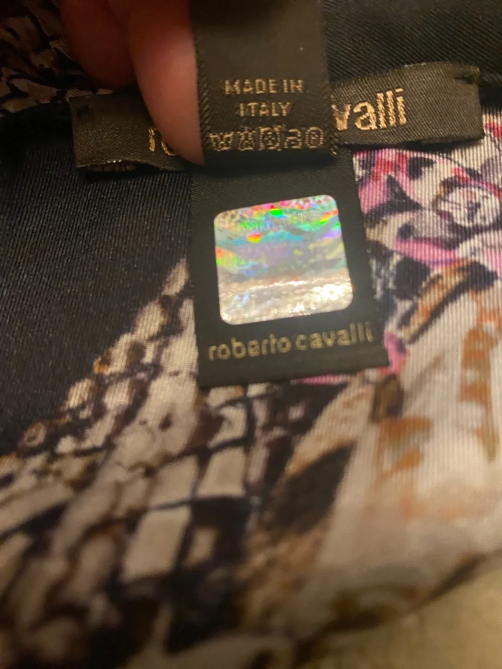 Roberto Cavalli Leopard & Chain Print Silk Scarf in Black and Brown